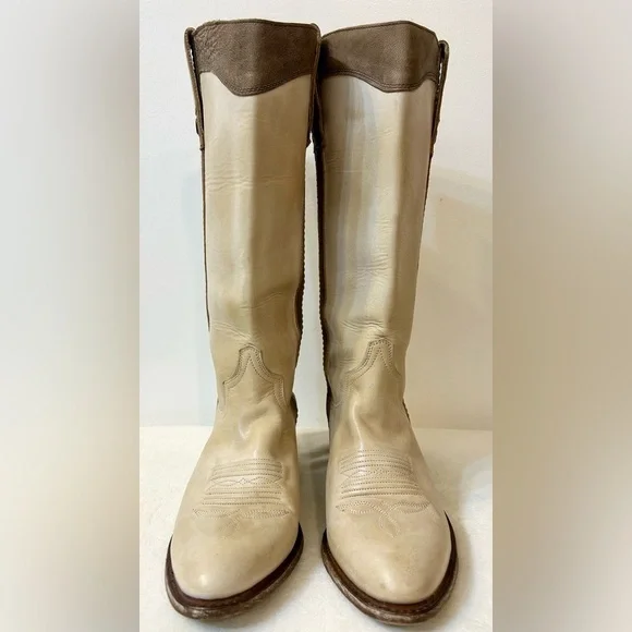 Sendra Handmade Leather Cowboy Boots in Cream and Brown Size 6.5